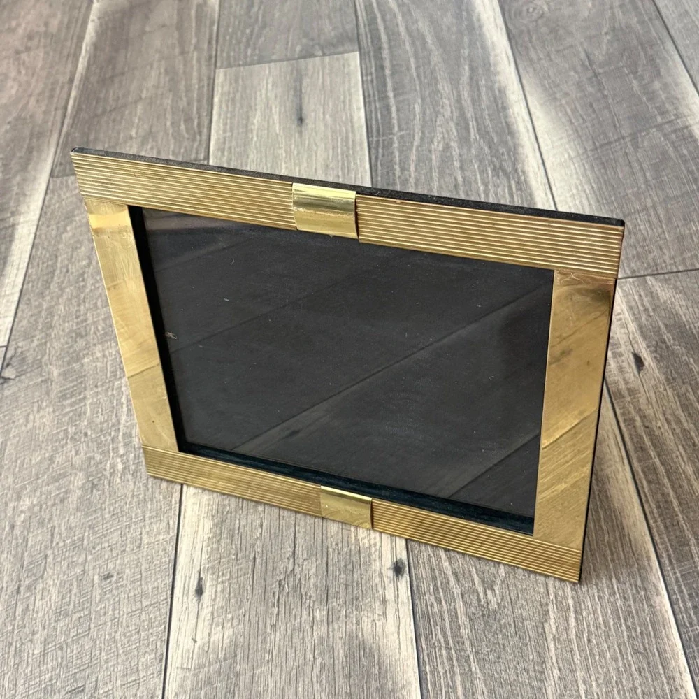 Vintage Brass Picture Frame Gold Ribbed Hollywood Regency 10x12 Tabletop Korea
